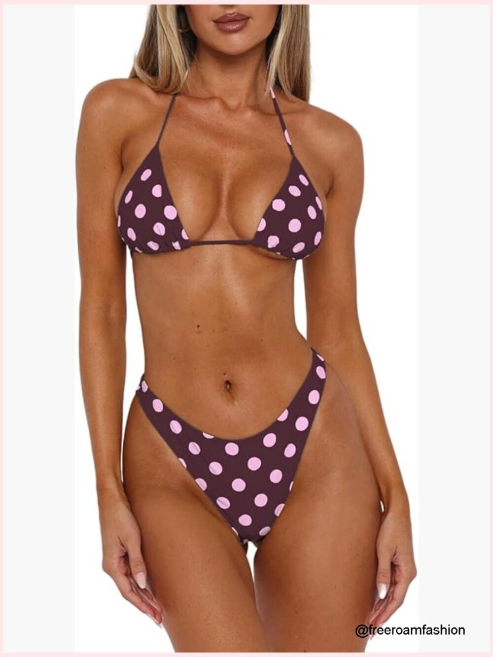 Polka Dot String Bikini Set Sexy Halter Triangle High Cut Cheeky 2 Piece